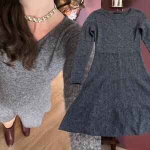 Peruvian Connection S Jasmine Baby Alpaca Fit & Flare Gray Sweater Mini Dress